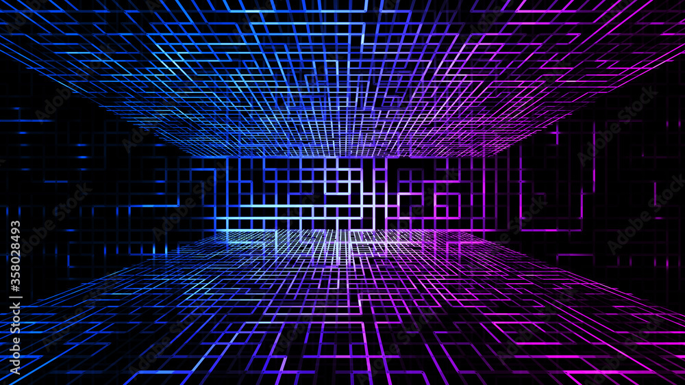 Poster digital technology neon color circuit board line texture background design.