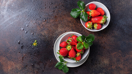 Fresh strawberry with a green leaves