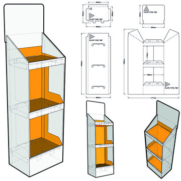 Counter display stand and Die-cut Pattern. The .eps file is full scale and fully functional. Prepared for real cardboard production.