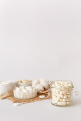 Vitamins and organic dietary supplements  to support human`s health and immunity on a white background.