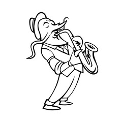 Crawfish Saxophone Player Mascot Black and White