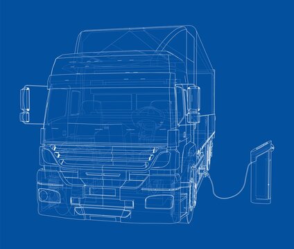Electric Truck Charging Station Sketch. Vector