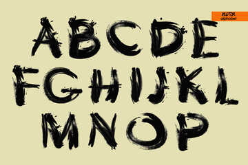 art sketched stylization alphabet in vector, black grungy font, part 1