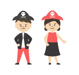 海賊の仮装をした男の子と女の子のイラスト