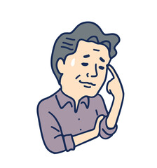 悩んでいる中年男性の上半身