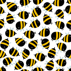 Funny bees seamless pattern. Vector naive characters in scandinavian hand-drawn cartoon style. Perfect for baby textile, clothing, wallpaper, packaging, etc.
