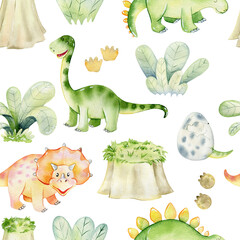 Watercolor cute dinosaurs. © Tapilipa