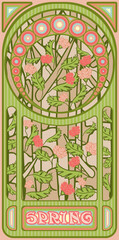 Spring wallpaper in art nouveau style, vector illustration	