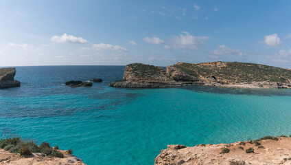 Fototapeta na wymiar Panoramic view of the coastline on the island of Comino in Malta