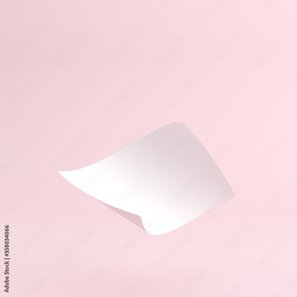 Poster Mock up of blank white paper with curl in minimal style. 3D rendering.