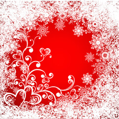 Christmas celebration card with floral hearts. Vector festive background.