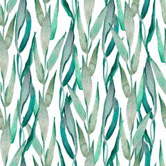 watercolor pattern with green leaves