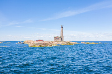 Aerial view of Bengtskär lighthouse in Gulf of Finland in summer