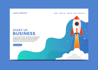 Boost your startup rocket landing page Vector