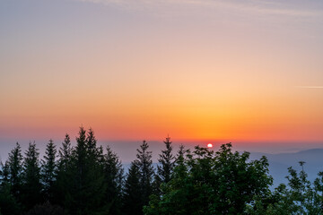Fototapeta na wymiar sunrise over the national park Beskydy in Czech Republic