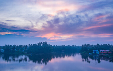 Photo of backwaters in Kerala at sunset 