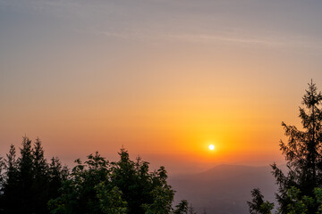 Fototapeta na wymiar sunrise over the national park Beskydy in Czech Republic
