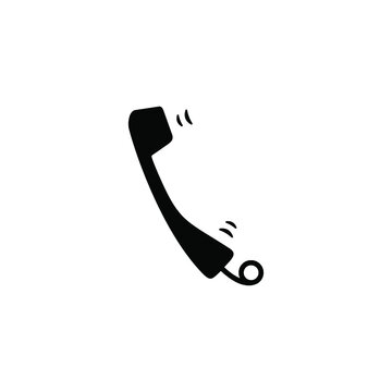 Telephone receiver vector icon. Landline phone with wire cord.