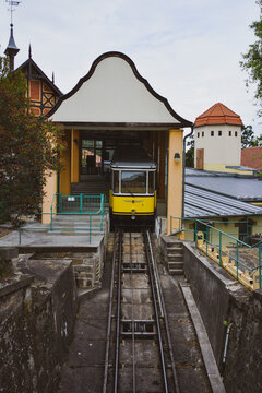 Dresden, Germany, cable car recorded at the mountain station in the neighbourhood Weißer Hirsch