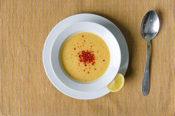 lentil soup on the kitchen table