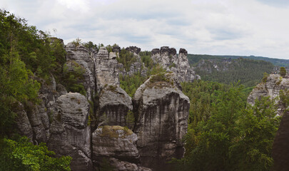 View from The Bastei bridge, Saxon Switzerland National Park, Germany.