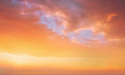 background of cloudscape with beautiful orange sunset clouds on sky