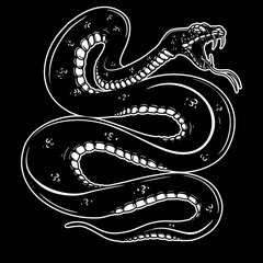 Illustration of poisonous snake in engraving style. Design element for logo, label, sign, poster, t shirt. Vector illustration