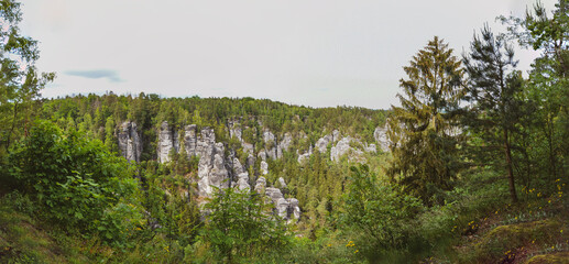 View from The Bastei bridge, Saxon Switzerland National Park, Germany.