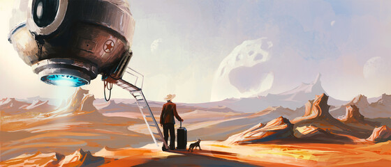 Landing alien, digital painting. © liuzishan