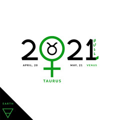 Taurus zodiacal sign inside the ruler planet of it, astrological headline banner of 2021th year of the bull