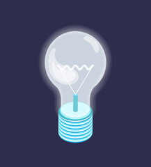 Fluorescent lightbulb, energy saving object, symbol of new idea, lighting equipment isolated on dark blue. Electric light bulb vector realistic icon