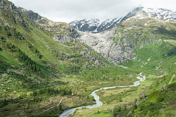 Fototapeta na wymiar Felslandschaft vor Rhonegletscher am Furkapass, Kt. Wallis, Schweiz