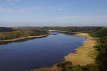 A view across the lake at Tower Hill Wildlife Reserve, Victoria, Australia. 