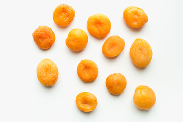 dried apricots on a white background, dried fruits