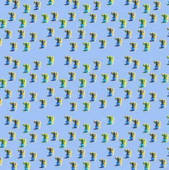 watercolor seamless pattern with cactus on a blue background