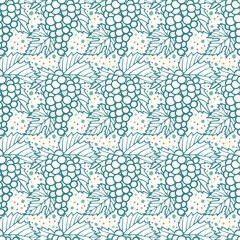 Hand drawn grape and vine seamless background. Bunch of grapes vector endless pattern. Grape and vine logo and ornament. Part of set.
