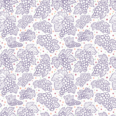 Hand drawn grape and vine seamless background. Bunch of grapes vector endless pattern. Grape and vine logo and ornament. Part of set.