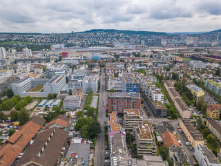 Fototapeta na wymiar Aerial perspective view of Zurich city in Switzerland.