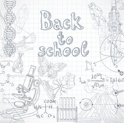 Back to school  squared paper sheet with doodles