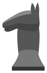 Knight piece in game of chess looks like horse. Each player starts with two knights, which placed between rooks and bishops. Object isolated on white background. Vector illustration in flat style