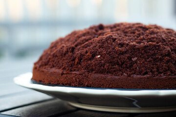 chocolate cake on a white plate