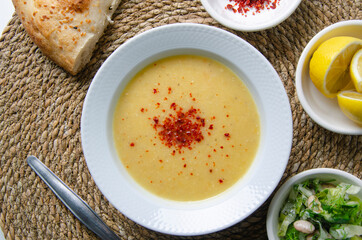 lentil soup on the kitchen table