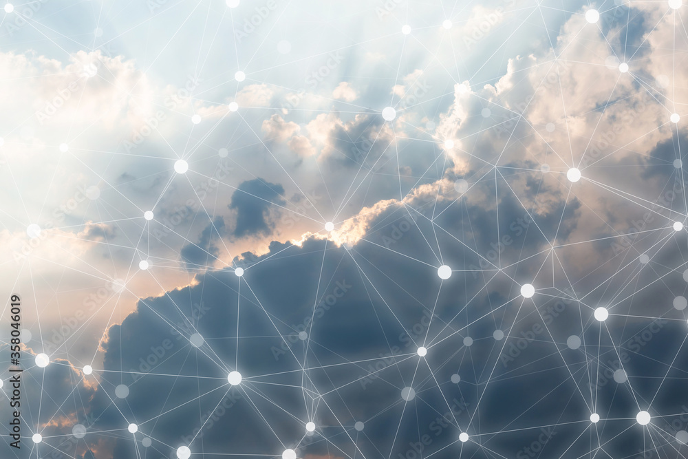 Wall mural cloud storage with sky nature background in business with technology network server online digital d