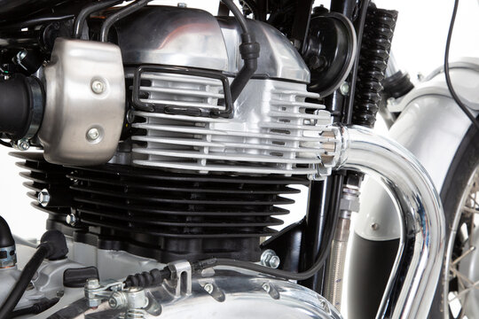 Close-up of motorbike twin engine of vintage motorcycle