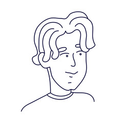 Doodle portrait of a young man with fashionable haircut. Isolated outline. Hand drawn vector illustration in black ink on white background.