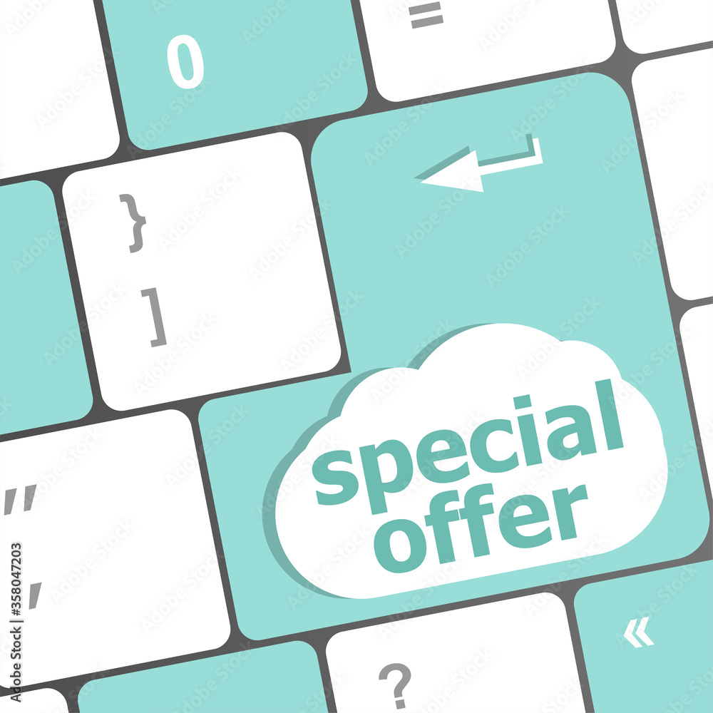 Poster special offer button on computer keyboard keys