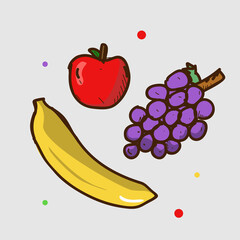 Apple and banana and grape illustration