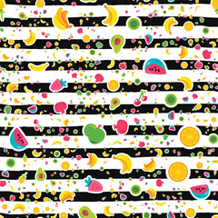 Exotic fruits on stripes seamless pattern