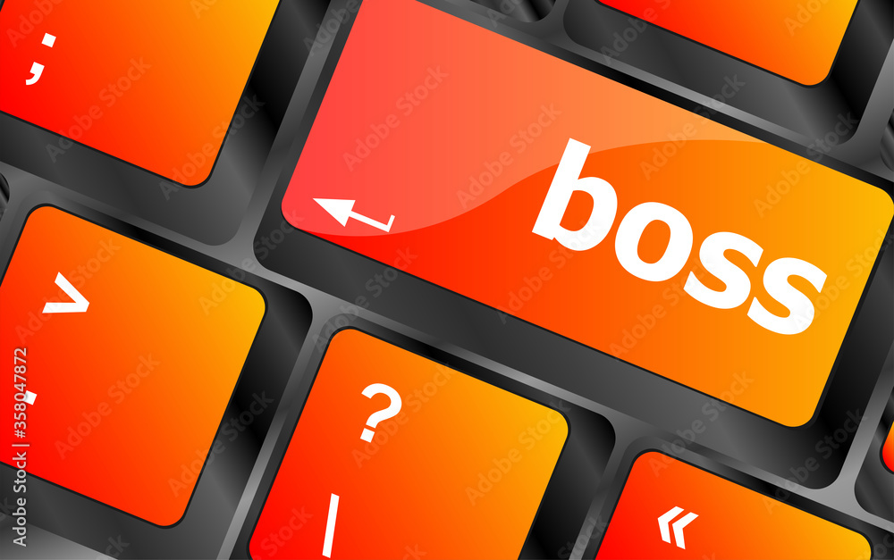 Poster boss word on keyboard key, notebook computer button