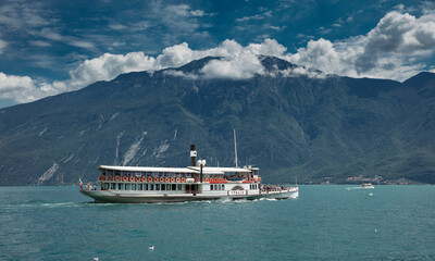 Lake Garda, Italy, Europe, August 2019, A view of the paddle steamer Italia
